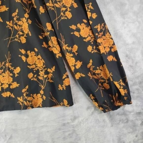 Curve Floral‎ Blouse 0XL Black Orange Long Sleeve Fall Top Plus Size High Neck - Picture 8 of 9